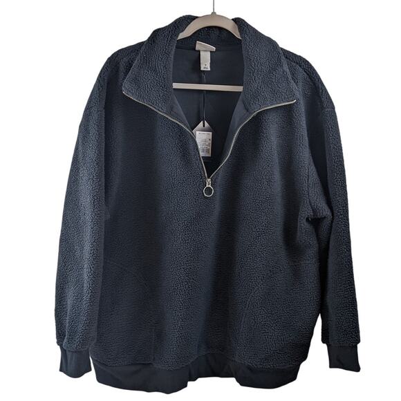 Ava & Viv Sherpa Quarter Zip Pullover Sweatshirt Charcoal 1X Collared Everyday - Picture 1 of 9